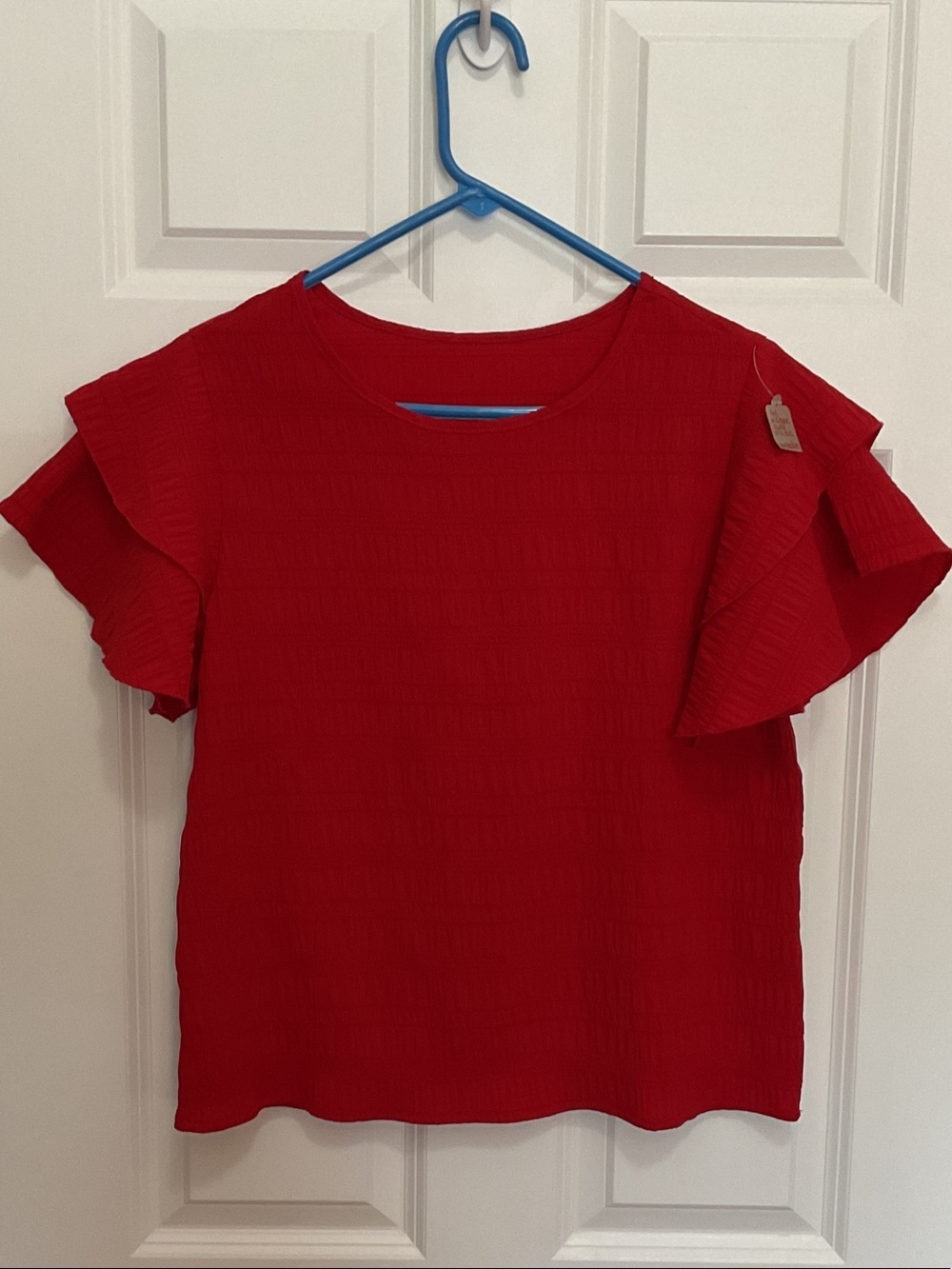 Velvet Red Ruffle Sleeve Tee